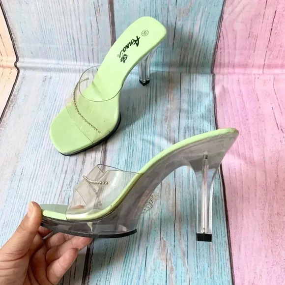 Y2K clear heel square toe open toe sandal high heels size 5.5 - Picture 7 of 10